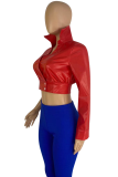 Красная сексуальная однотонная лоскутная верхняя одежда с отложным воротником