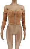 Camel Sexy Solid Patchwork Off-the-Shoulder-Tops