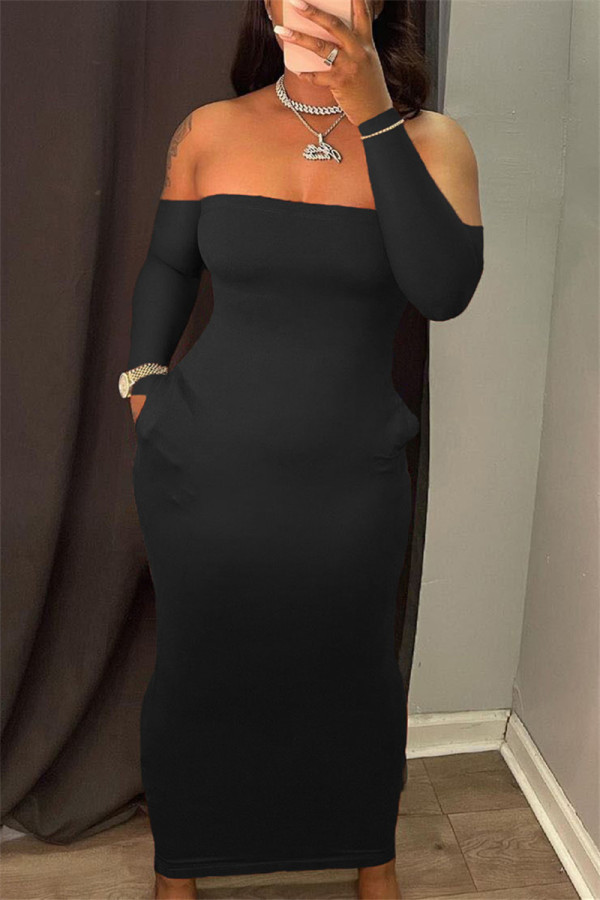 Zwarte mode sexy effen rugloze strapless jurken met lange mouwen