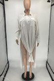 Weiß Fashion Casual Solid Slit Umlegekragen Hemdkleid Kleider