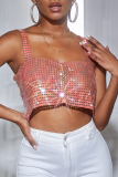 Pink Sexy Solid Patchwork Spaghetti Strap Tops