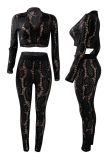 Black Sexy Solid Lace Turndown Collar Long Sleeve Two Pieces