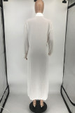ホワイトファッションカジュアルソリッドスリットターンダウンカラーシャツドレスドレス