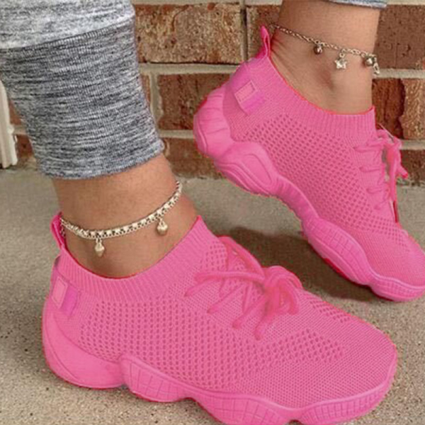 Chaussures de sport rondes en bandage de sport décontracté rose rouge