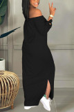 Черные повседневные Пэчворк с принтом и разрезом с открытыми плечами Прямые платья