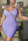 Purple Sexy Solid Patchwork Off the Shoulder Pencil Skirt Dresses