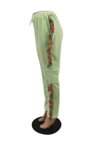 Verde fluorescente Casual Sólido Borla Harlan Cintura media Harlan Pantalones de color sólido