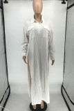 White Fashion Casual Solid Slit Turndown Collar Shirt Dress Dresses
