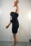 黒のセクシーなソリッドパッチワークストラップレスペンシルスカートドレス