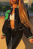 Черный Повседневная спортивная одежда Воротник-поло с принтом в стиле пэчворк Верхняя одежда