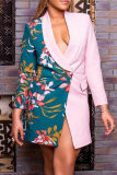 Roze mode casual print patchwork kraag met kraag bovenkleding