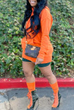 Oranje mode casual effen patchwork-jurken met capuchon en lange mouwen