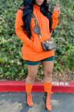 Oranje mode casual effen patchwork-jurken met capuchon en lange mouwen