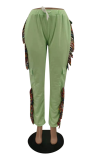 Fluorescent Green Casual Solid Tassel Harlan Mid Waist Harlan Solid Color Bottoms