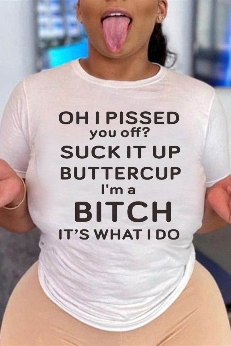 

White Fashion Casual Letter Print Basic O Neck T-Shirts