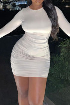 Vestidos de manga comprida branca sexy com bandagem sem costas e gola O