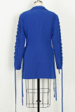 Prendas de abrigo de cuello vuelto de frenillo de retazos sólidos informales de moda azul