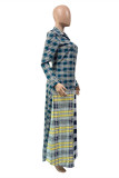 Многоцветное модное повседневное клетчатое платье-рубашка с отложным воротником и принтом в стиле пэчворк