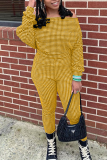 Yellow Casual Plaid Patchwork Off the Shoulder Long Sleeve Two Pieces