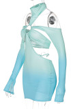 Цветная сексуальная постепенная смена печати, выдолбленная лоскутная юбка-карандаш с лямкой на шее, платья