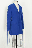Blue Fashion Casual Solid Patchwork Frenulum Turn-back Collar Outerwear