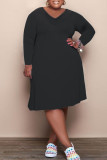 Earth Yellow Fashion Casual Solid Basic V Neck Long Sleeve Plus Size Dresses