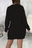 Черные модные повседневные однотонные базовые платья с круглым вырезом и длинными рукавами