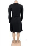 Black Fashion Casual Solid Basic V Neck Long Sleeve Plus Size Dresses