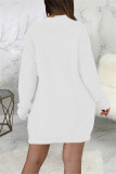 Белые модные повседневные однотонные базовые платья с круглым вырезом и длинными рукавами