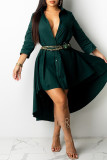 ブルゴーニュ ファッション カジュアル ソリッド 非対称 ターンダウン カラー シャツ ドレス ドレス