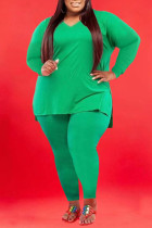 Vert Casual Solid Patchwork V Neck Plus Size Two Pieces