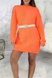 Orange Fashion Casual Solid Basic O-Ausschnitt Langarm-Kleider