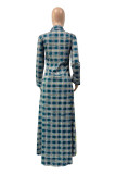 マルチカラー ファッション カジュアル チェック柄 プリント パッチワーク ターンダウンカラー シャツ ドレス