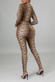 Combinaisons maigres à col en V et imprimé léopard sexy à imprimé léopard