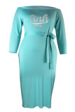 Синяя повседневная юбка с открытыми плечами и принтом в стиле пэчворк Платья больших размеров
