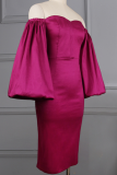 Фиолетовые сексуальные однотонные платья с оборками и юбкой-карандаш с открытыми плечами