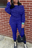 Black Casual Plaid Patchwork Off the Shoulder Long Sleeve Two Pieces