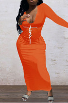 Мандариновый сексуальный принт в стиле пэчворк с U-образным вырезом, одношаговая юбка, платья