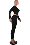 ブラック ファッション カジュアル ソリッド 非対称 ジッパー フード付き 襟 長袖 ツーピース