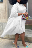 White Casual Solid Asymmetrical Shirt Collar A Line Plus Size Dresses（Without Belt）