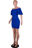 Blue Sexy Solid Patchwork Off the Shoulder Straight Dresses