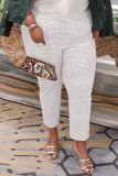 Witte modieuze casual broek met geruite print en grote maten