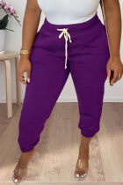 Пурпурный повседневный однотонный пэчворк Harlan со средней талией Однотонные брюки Harlan