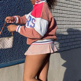 Hauts à col zippé et imprimé patchwork rose Sportswear