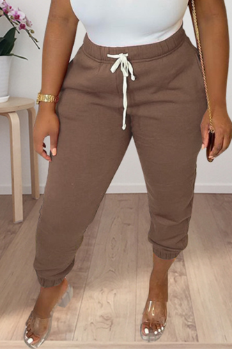 Brownness Casual Solid Patchwork Harlan Mid Waist Harlan Solid Color Bottoms