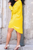 Vestidos retos amarelos sexy sólidos patchwork com decote em V