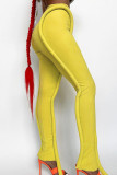 Amarelo moda rua sólido retalhos magro cintura alta lápis cor sólida bottoms
