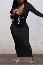 Черные сексуальные платья в стиле пэчворк с принтом и U-образным вырезом