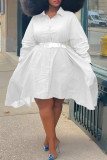 Blanco Casual Sólido Camisa asimétrica Cuello Una línea Vestidos de talla grande (sin cinturón)