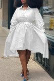 Weiß Casual Solid Asymmetrischer Hemdkragen A-Linie Kleider in Übergröße (ohne Gürtel)